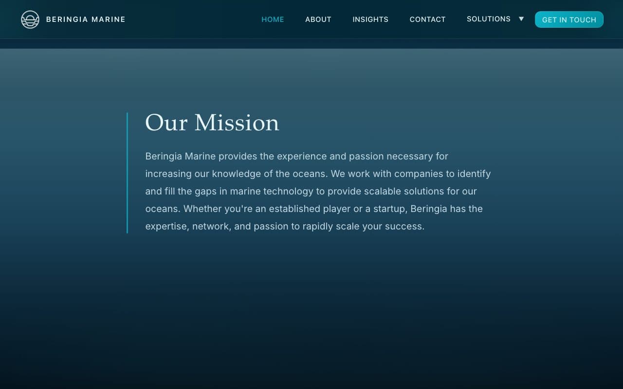 A section of Beringia’s homepage in its mesopelagic depth-zone treatment.
